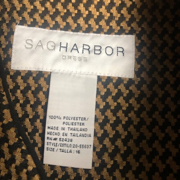 Sag Harbor Two Piece Suit Womens Size 16 Black Brown Open Front Jacket Skirt - Picture 7 of 10